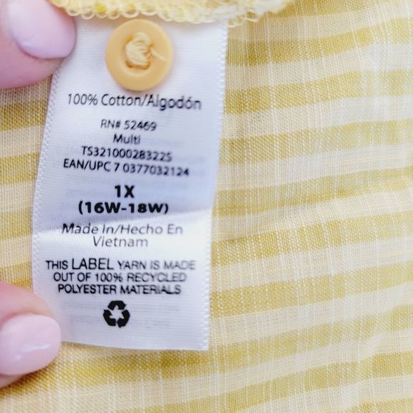 Terra & Sky cotton yellow striped Blouse Ruffles puffed sleeve plus size 1x - Picture 4 of 5